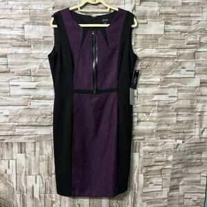 Tahari Women’s Sheath Dress Size 12 Black Purple Zip New Sleeveless